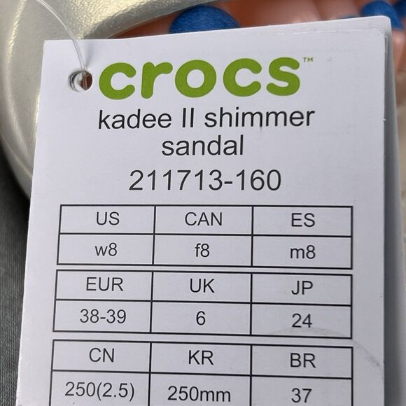 Crocs Kadee II Shimmer Sandals Women's 8 Beige Strappy Slides 211713-160 NEW - Picture 8 of 17